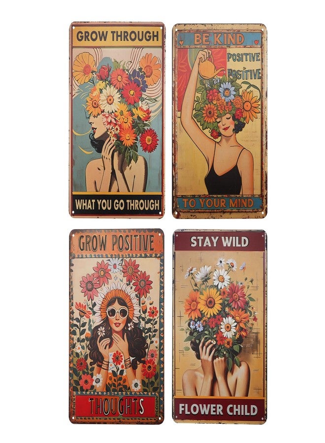 HMIEPRS 4PCS Vintage Tin Metal Sign, Boho Inspirational Wall Art Signs Decor, Hippie Metal Poster Retro Signs for Gifts Women Office Bedroom Kitchen Living Room Cafes Bar Public 8x12 Inch (Tin Sign01) - Image 1